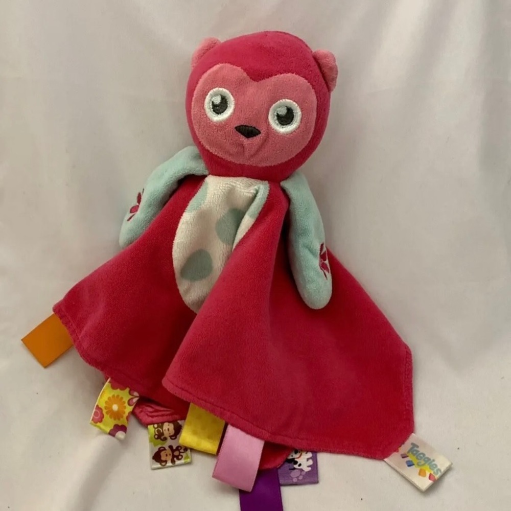 TAGGIES Baby Toddler Security Lovey Blanket PLUSH Cuddle Toy Stim Pink Owl